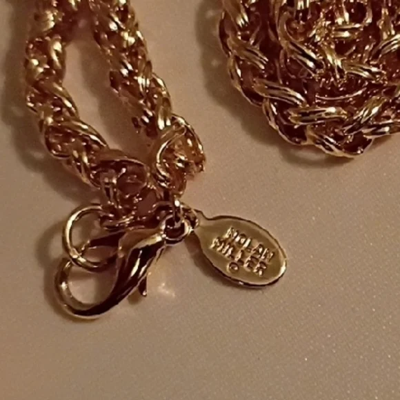 New NOLAN MILLER Gold / Rhinestones / Pink Heart Necklace And Earrings Set